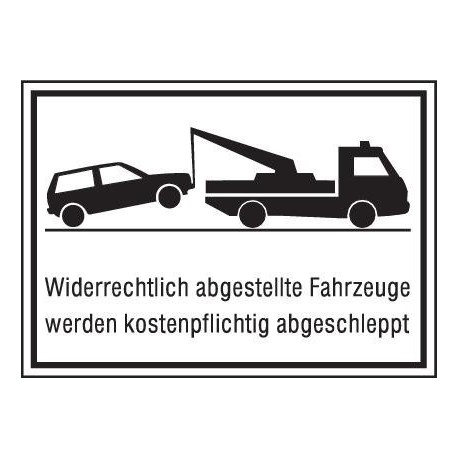 Semn interzis parcare aluminiu L400xH250 mm Vehiculele parcate fara autorizatie vor fi remorcate