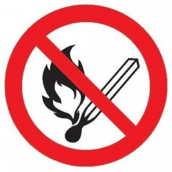 Semn de interzicere aluminiu D100 mm Foc, lumini libere si fumatul interzis