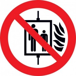 Verbotsschild Folie D100 mm Aufzug im Brandfall nicht benutzen