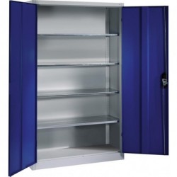 Flugelturenschrank B930xT400xH1950 mm RAL 7035/5010,4Fachboden Tragkraft 70kg