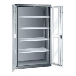 Flugelturenschrank B1100xT641xH1950mm RAL 7035,Sichtfenstertur 4 Boden