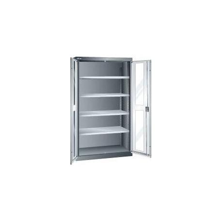 Flugelturenschrank B1100xT641xH1950mm RAL 7035,Sichtfenstertur 4 Boden