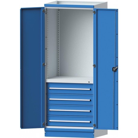 Modulschrank Modell 2409 B715xT720xH2200mm RAL 7035/5012 mit Turen 4 Schubladen