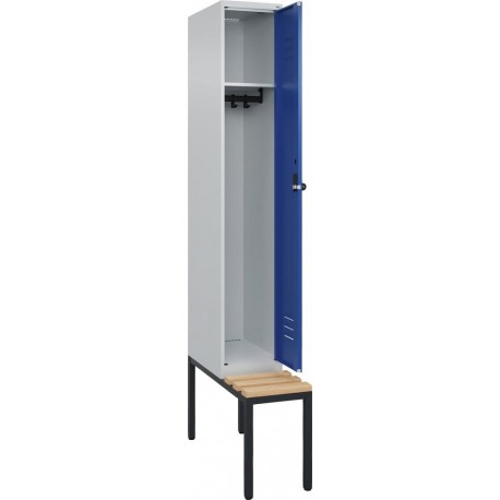 Garderobenschrank CLASSICB300xT500xH2120 mm RAL 7035/5010, 1 Abteil mit untergeb. Sitzbank