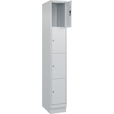 Facherschrank CLASSIC B300xT500xH1950 mm RAL 7035/7035, 1x4 Fachermit 100 mm hohem Sockel