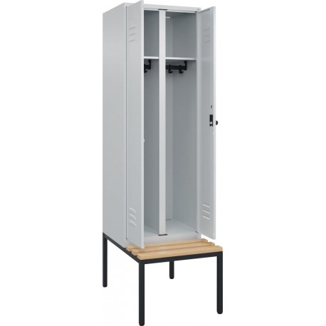 S/W-Gard.-Schrank CLASSICB600xT500xH2120 mm RAL 7035/7035, 2 Abteile mit untergeb. Sitzbank