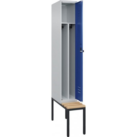 Gard.-Schrank TW CLASSIC B300xT500xH2120 mm RAL 7035/5010, 1 Abteil mit untergeb. Sitzbank