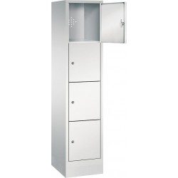 Lade-Facherschrank 2 x 230 V Steckdosen/FachRAL 7035/7035, 1x4 Fachermit 100 mm hohem Sockel