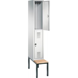 Doppelst. Schrank EVOLO B320xT500xH2090 mm RAL 7035/7035, 1x2Abteilemit untergeb. Sitzbank