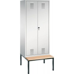 Garderobenschrank Evolo B610xT500xH1850 mm 2 Abteile,RAL7035 untergebauter Sitzbank