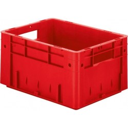 Cutie de stivuire pentru transport L400xP300xH210 mm rosie, capacitate de incarcare 600kg cu orificiu pentru maner