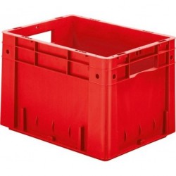 Cutie de stivuire pentru transport L400xP300xH270 mm rosie, capacitate de incarcare 600kg cu orificiu pentru maner
