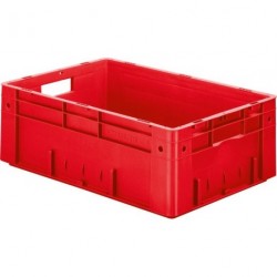Cutie de stivuire pentru transport L600xP400xH210 mm rosie, sarcina 700kg cu orificiu pentru maner