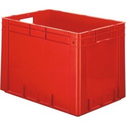 Cutie de stivuire pentru transport L600xP400xH420 mm rosie, sarcina 700kg cu orificiu pentru maner