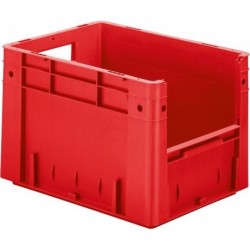 Cutie de depozitare deschisa rosie L300xP400xH270 mm sarcina 500kg, pachet de 4 cu orificiu pentru maner