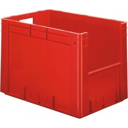 Cutie de depozitare deschisa rosie L400xP600xH420 mm sarcina 600kg, pachet de 2 cu orificiu pentru maner