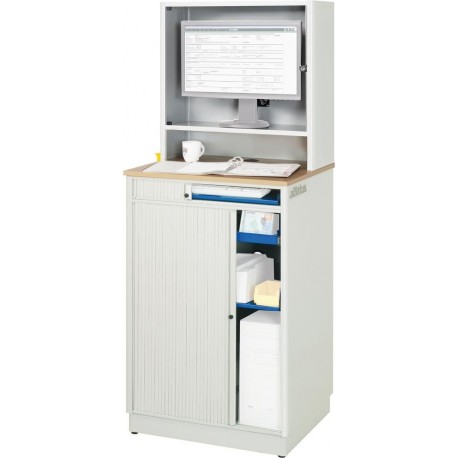 Computer-Tisch B720xT660xH1810 mm RAL 7035/5010 stationar Gehause mit Tur